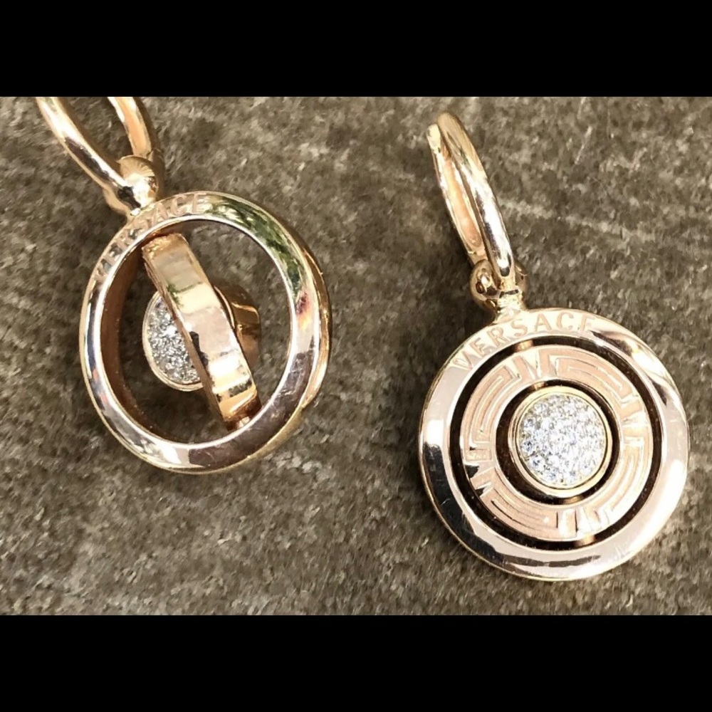 18K GOLD VERSACE SPINNING EARRINGS DIAMONDS, WHITE & ROSE GOLD MEDUSA HEAD RARE